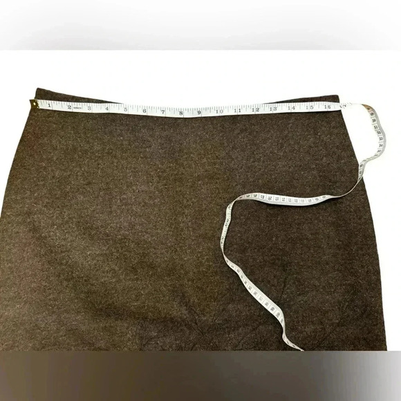 BROOKS BROTHERS Wool Slit Lined Pencil Skirt Size 14 Brown Floral Stitching - Picture 9 of 11